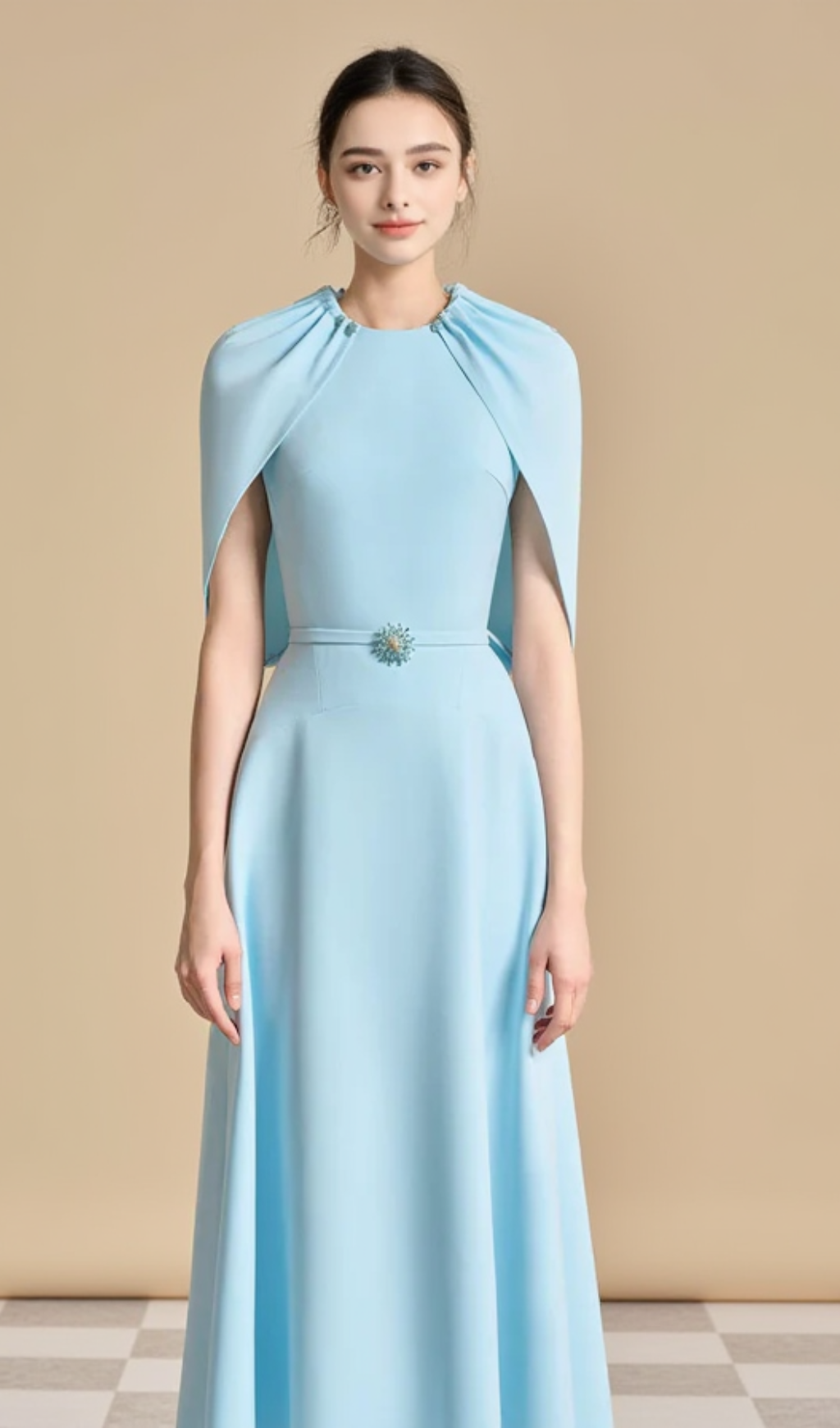 JASMINE A-LINE CAPE SLEEVED MAXI DRESS IN LIGHT BLUE