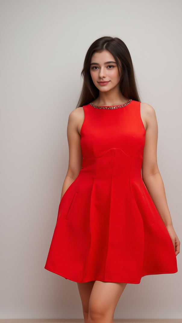 AIIZIE KATIE RED CRYSTAL-EMBELLISHED PUFF MINI DRESS - product image