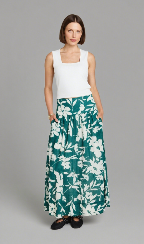 Affinity Forest Floral Shirred Back Tiered Maxi Skirt