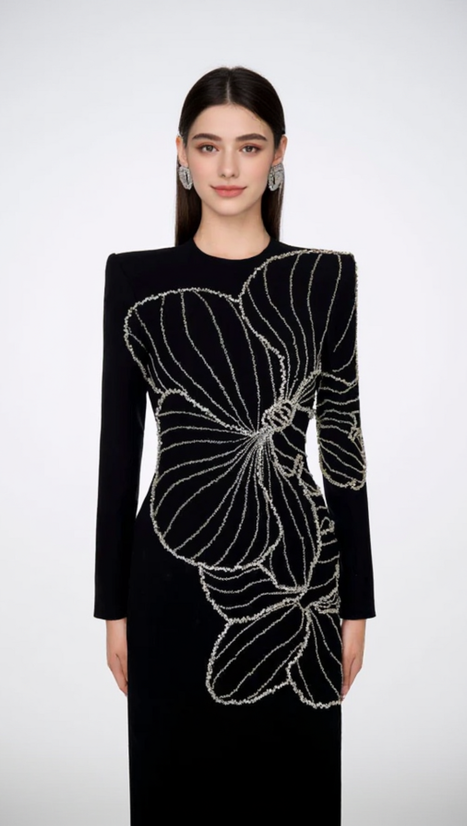 RAELYNN BODYCON LONG SLEEVE CREPE MAXI DRESS