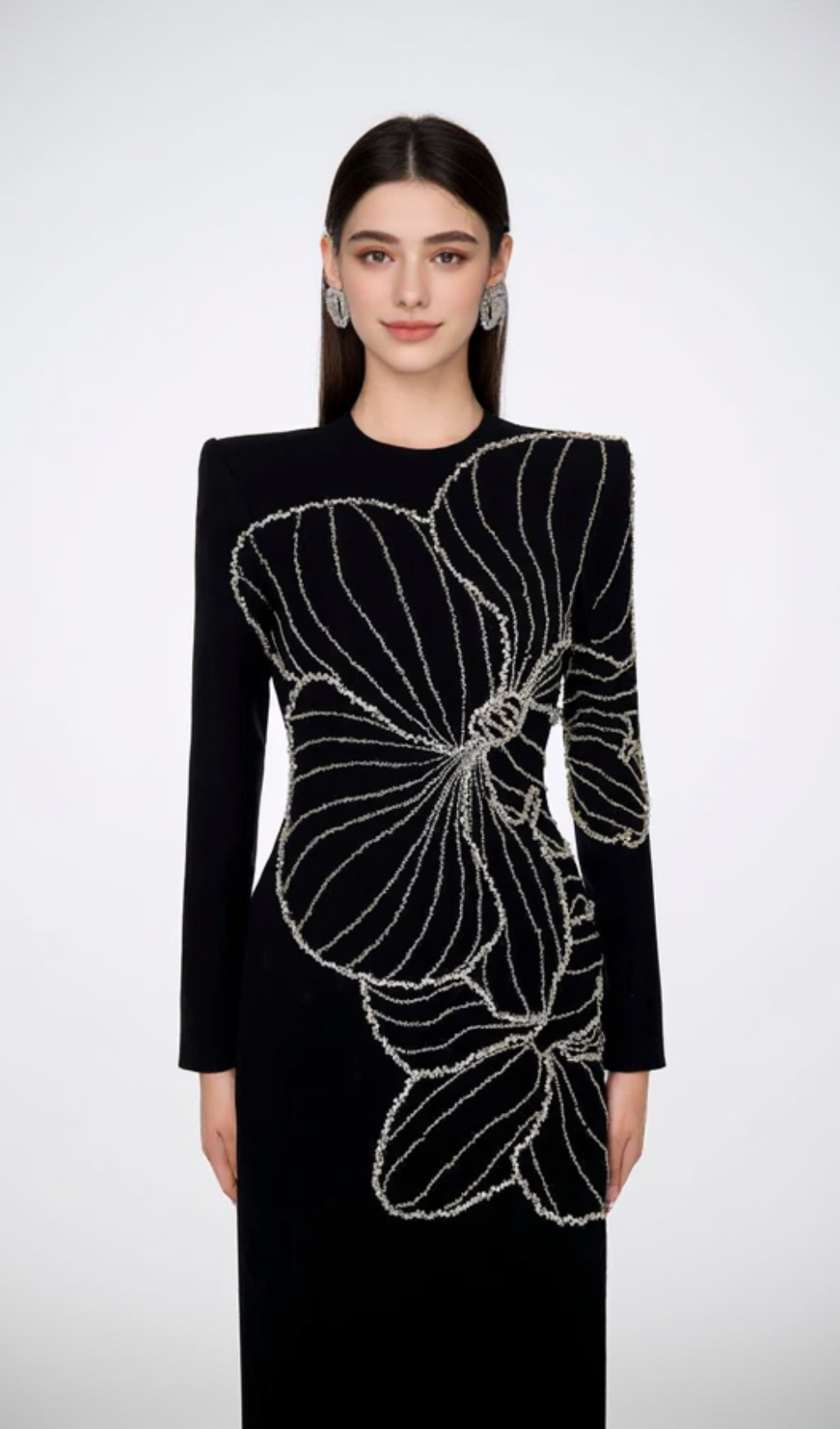 RAELYNN BODYCON LONG SLEEVE CREPE MAXI DRESS