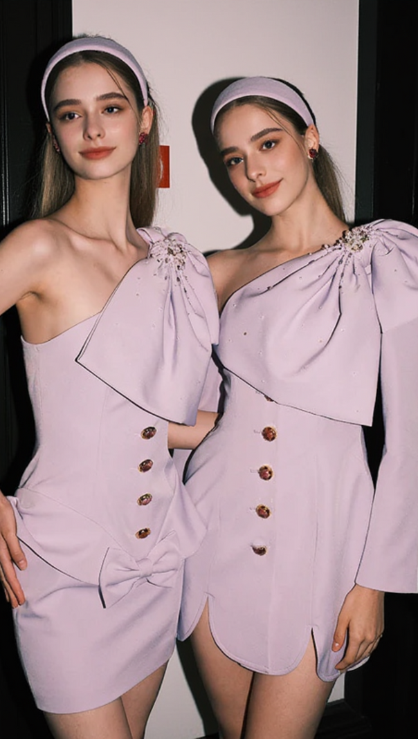 AIIZIE BOWKNOT EMBELLISHED MINI DRESS IN PURPLE - product image