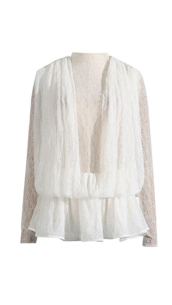 AIIZIE CHAYLEE SEMI-SHEER LACE RUFFLE MINI DRESS - product image