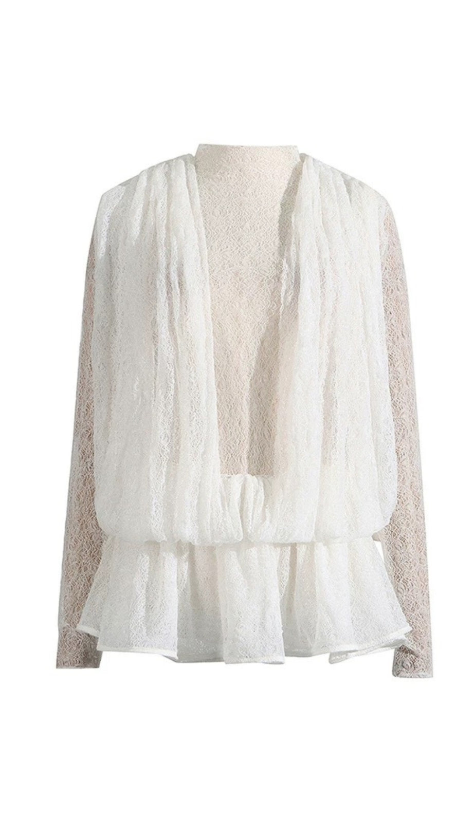 CHAYLEE SEMI-SHEER LACE RUFFLE MINI DRESS