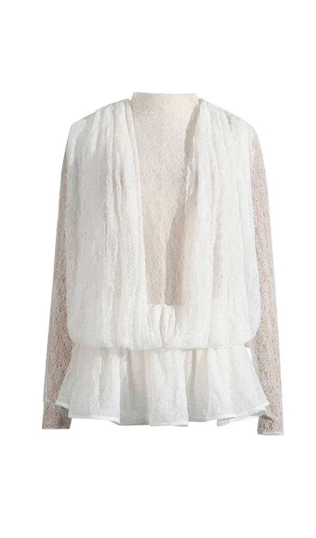 CHAYLEE SEMI-SHEER LACE RUFFLE MINI DRESS