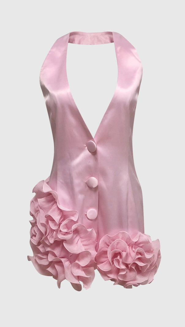 AIIZIE MAGEZI SATIN FLORAL HALTER MINI DRESS - product image