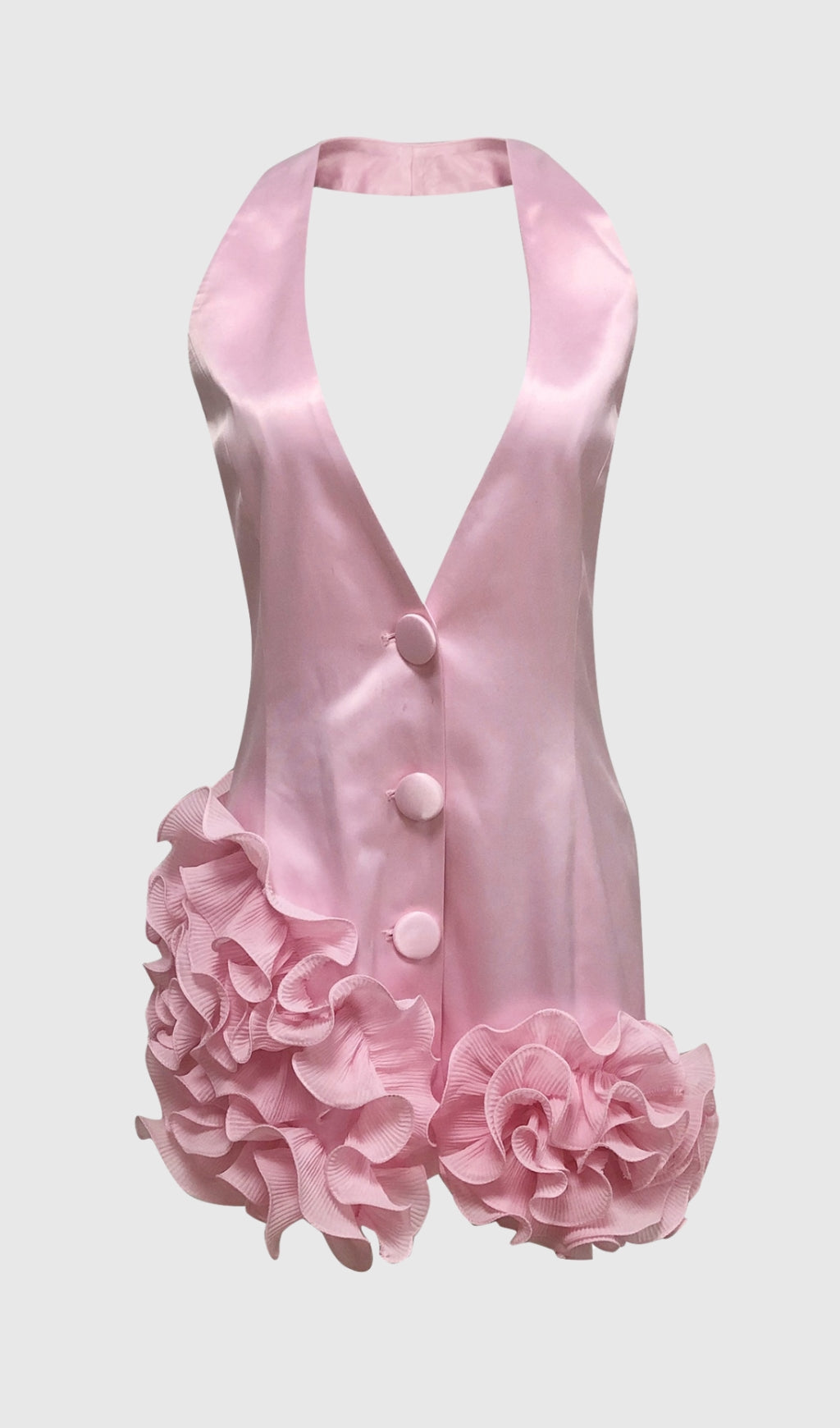 MAGEZI SATIN FLORAL HALTER MINI DRESS