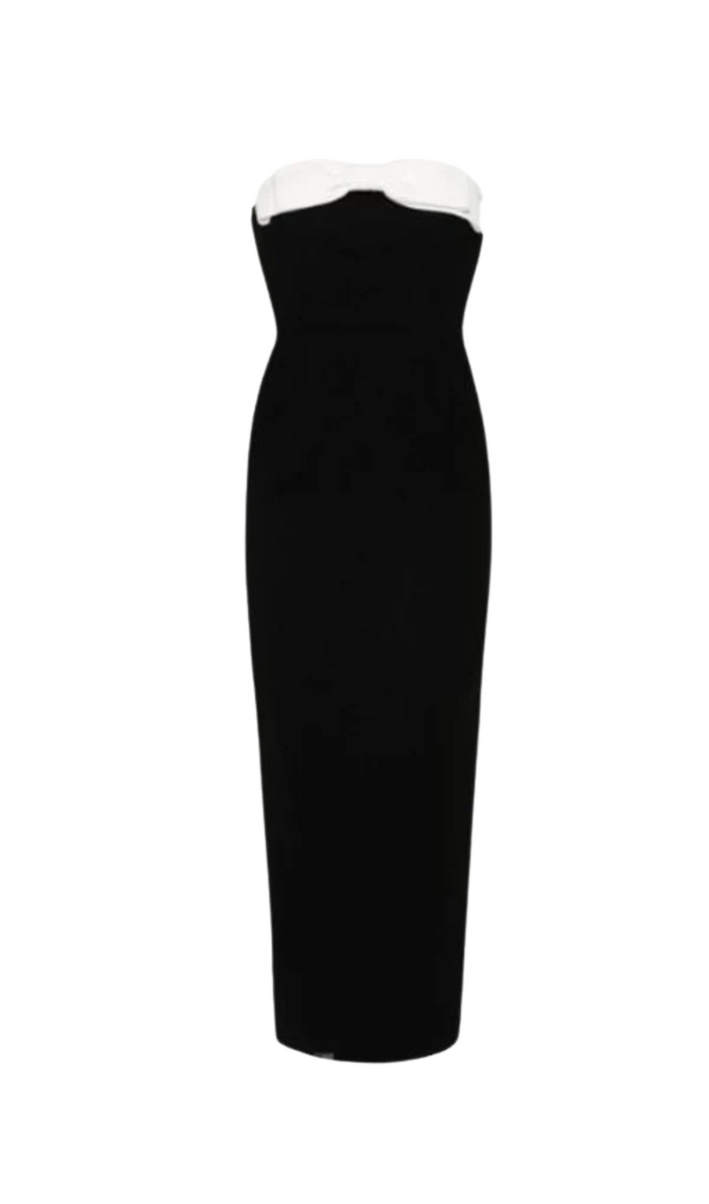 BOW-EMBELLISHED MIDI DRESS IN BLACK