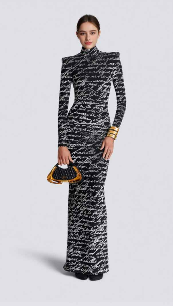 AIIZIE BEXLEY PRINT VELVET LONG SLEEVE MAXI DRESS - product image