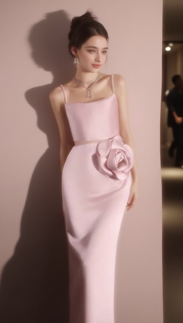 AIIZIE MARISOL FLOWER EMBELLISHED GOWN IN PINK - product image