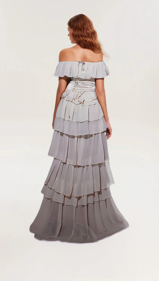 AIIZIE STRAPLESS RUCHED MESH MAXI DRESS IN WHITE - product image