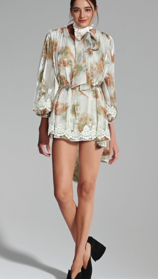 AIIZIE DELPHINE FAUX-PEARL EMBELLISHED MINI DRESS IN NEUTRALS - product image