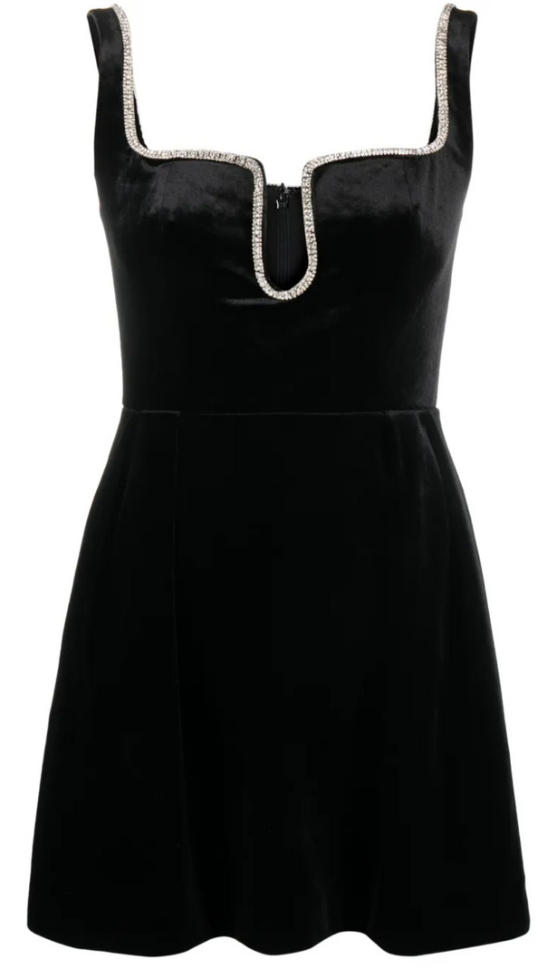 AIIZIE BLACK VELVET SKATER MINI DRESS - product image