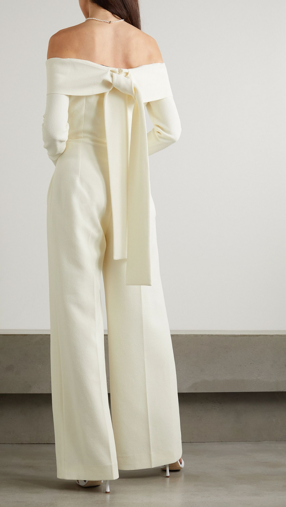 VESPER OFF-THE-SHOULDER CREPE JUMPSUIT IN IVORY