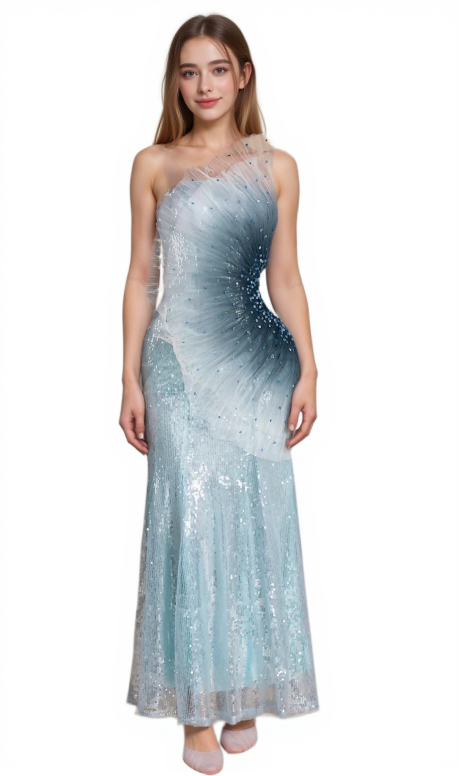Alyssa Samira - Abito lungo a sirena con decorazioni sfumate