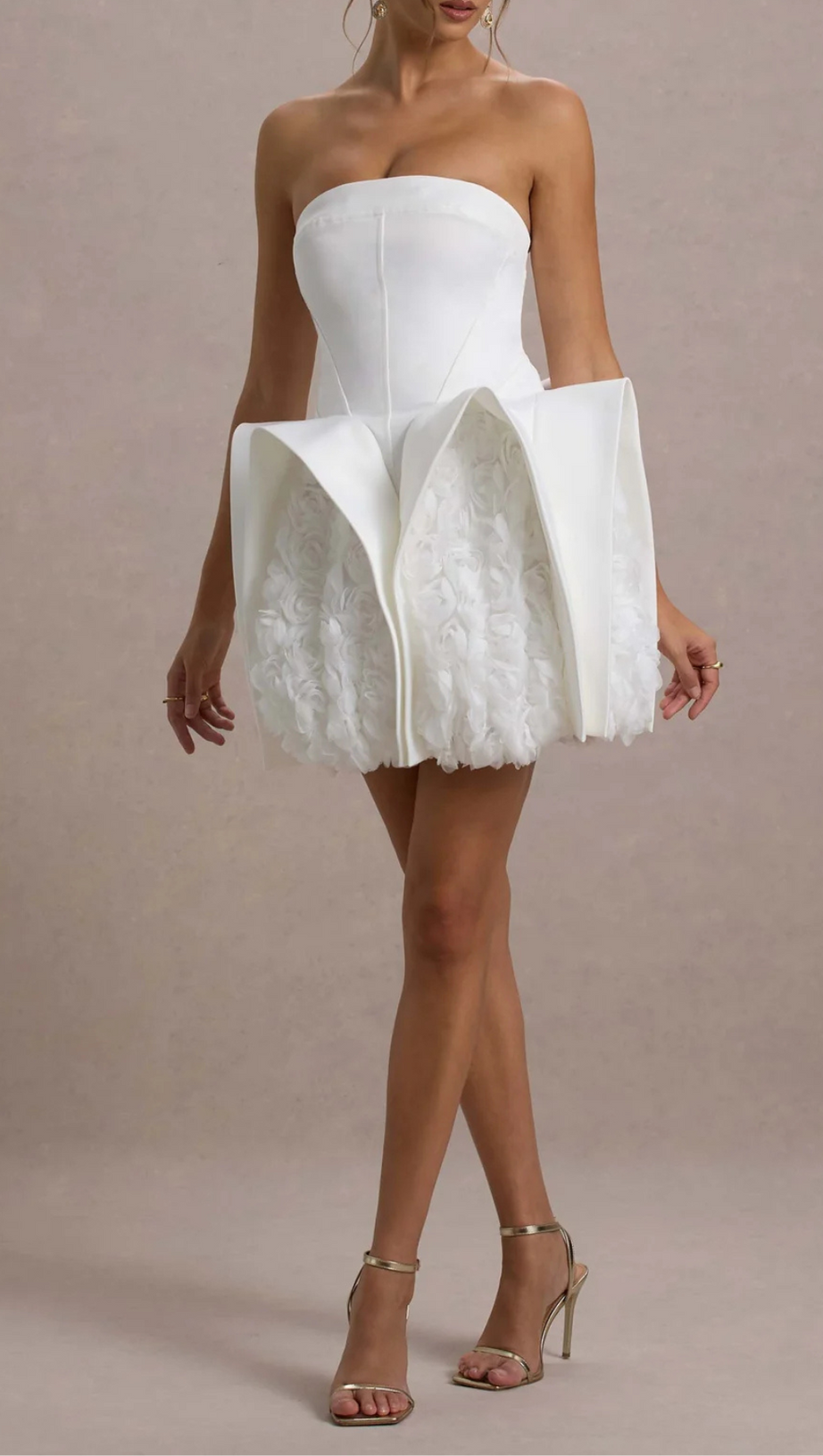 BEVERLY CALAIS STRAPLESS FLOWER MINI DRESS