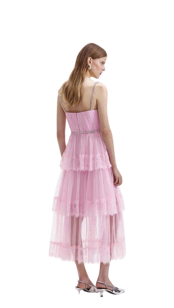 AIIZIE ELGINE CRYSTAL-EMBELLISHED LACE-TRIMMED MIDI DRESS - product image