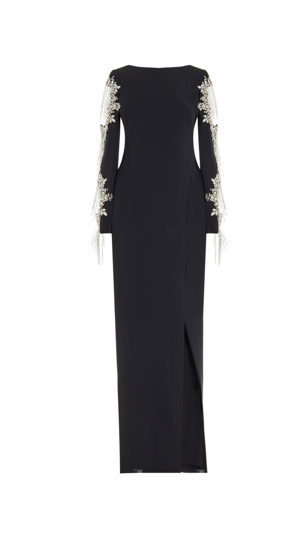 AIIZIE CRYSTAL-EMBELLISHED CREPE GOWN IN BLACK - product image
