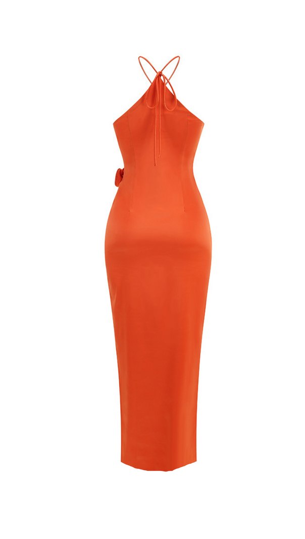 AIIZIE VERNA ORANGE 3D FLOWER DETAILED CUTOUT MAXI DRESS - product image