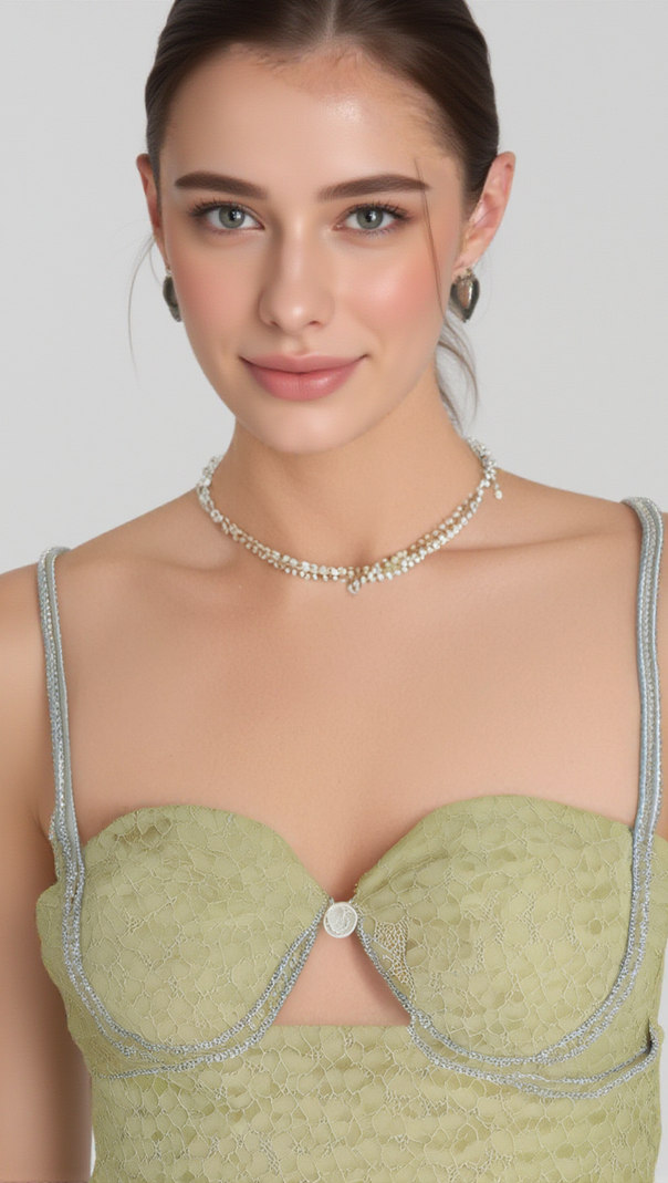 AIIZIE LACE FLORAL CRYSTAL CHAIN BUSTIER MIDI DRESS - product image
