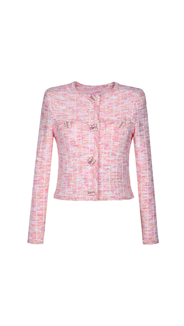 AIIZIE PINK CHECK KNIT CARDIGAN - product image