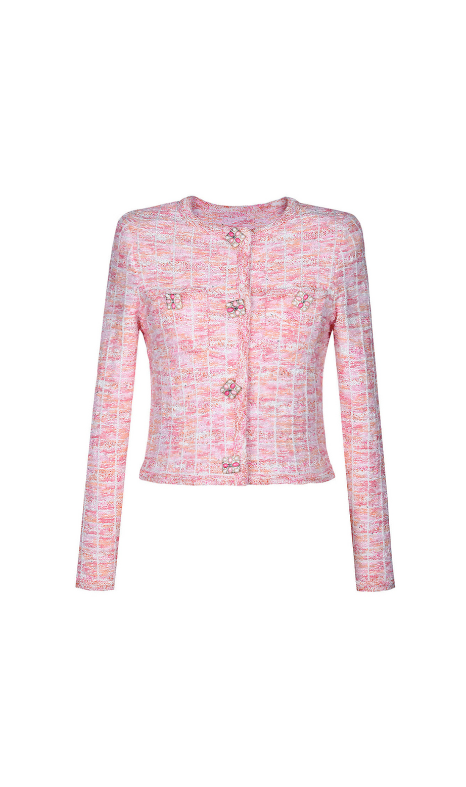 Cardigan in maglia a quadri rosa