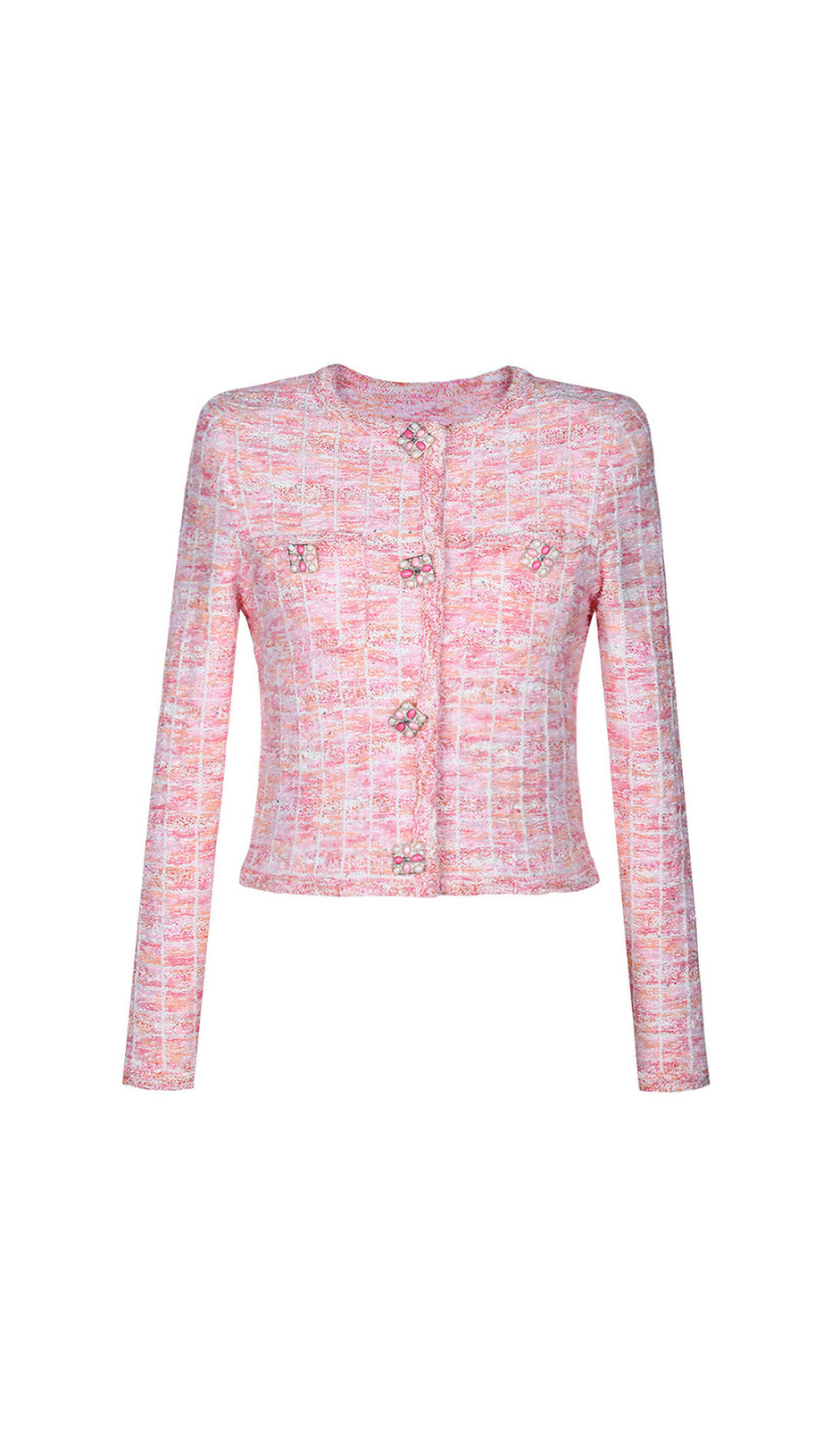 Rosa Strickjacke mit Karomuster