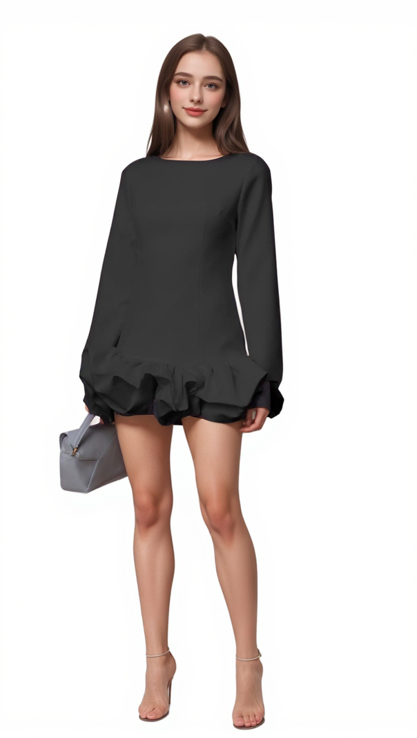 AIIZIE ELODIE BUBBLE-SKIRT MINI DRESS IN BLACK - product image