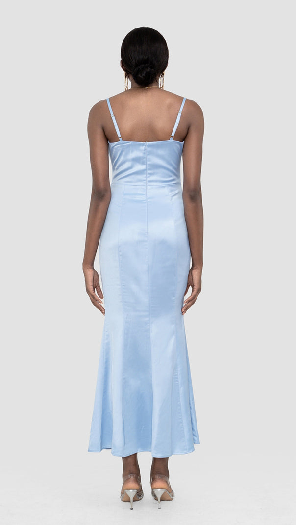 AIIZIE SATIN CORSET MAXI DRESS IN BLUE - product image