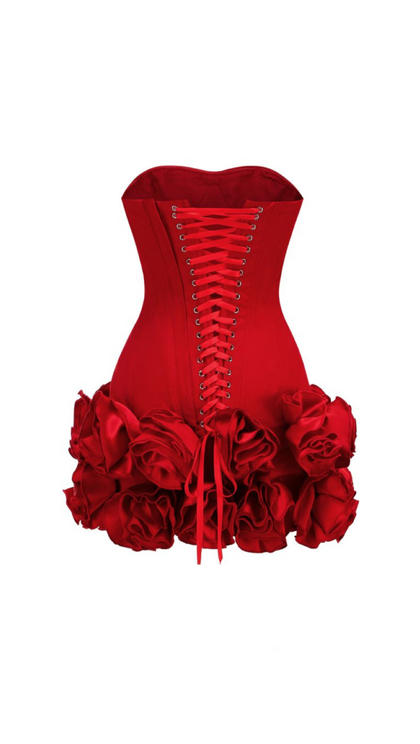 AIIZIE ANGELA RED FLOWER-TRIM EMBELLISHED STRAPLESS MINI DRESS - product image