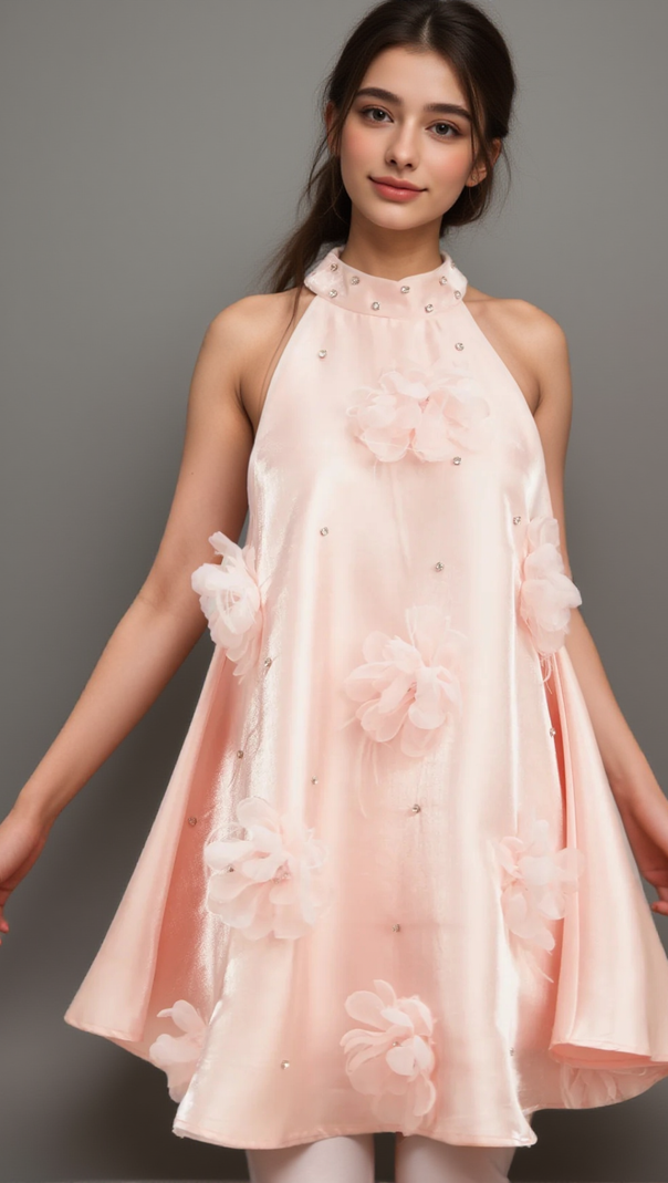 AIIZIE QUELLA PINK FLOWER SLEEVELESS A-LINE MINI DRESS - product image