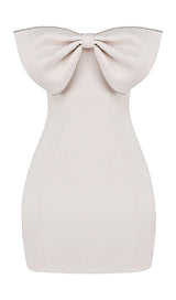 IVORY SATIN CRYSTAL EMBELLISHED BOW DRESS