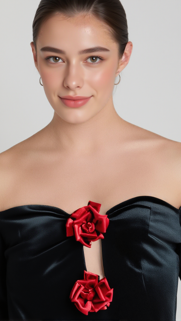 AIIZIE ZANNA OFF SHOULDERS FLOWERS VELVET MAXI DRESS IN BLACK - product image