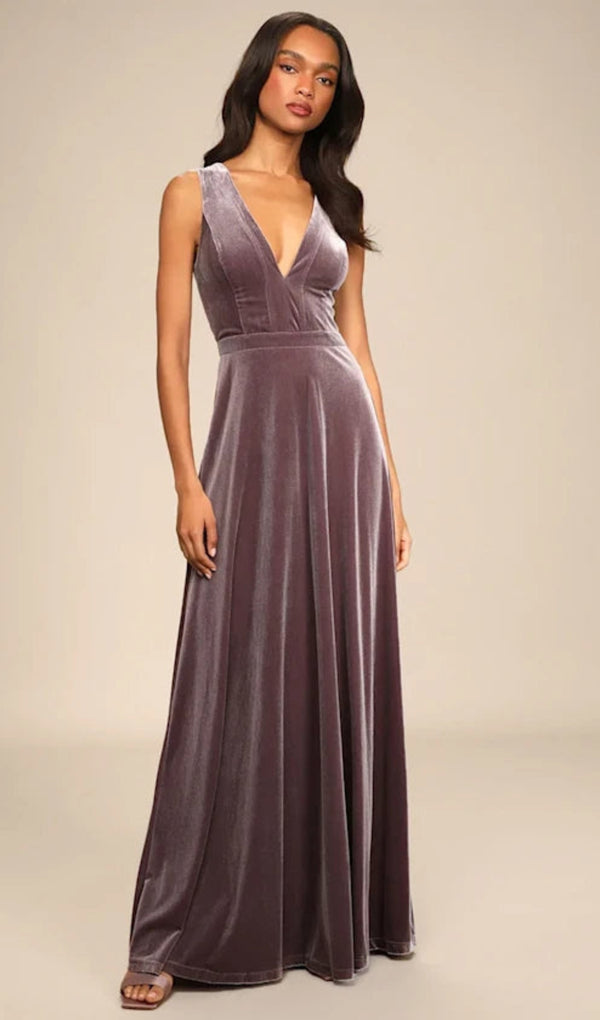 Beautiful Night Dusty Purple Velvet Sleeveless Maxi Dress