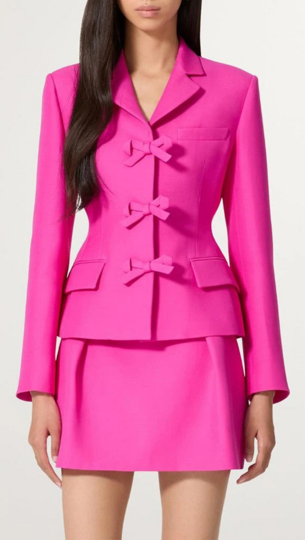 AIIZIE YURI BOW DETAIL CREPE COUTURE BLAZER IN PINK - product image