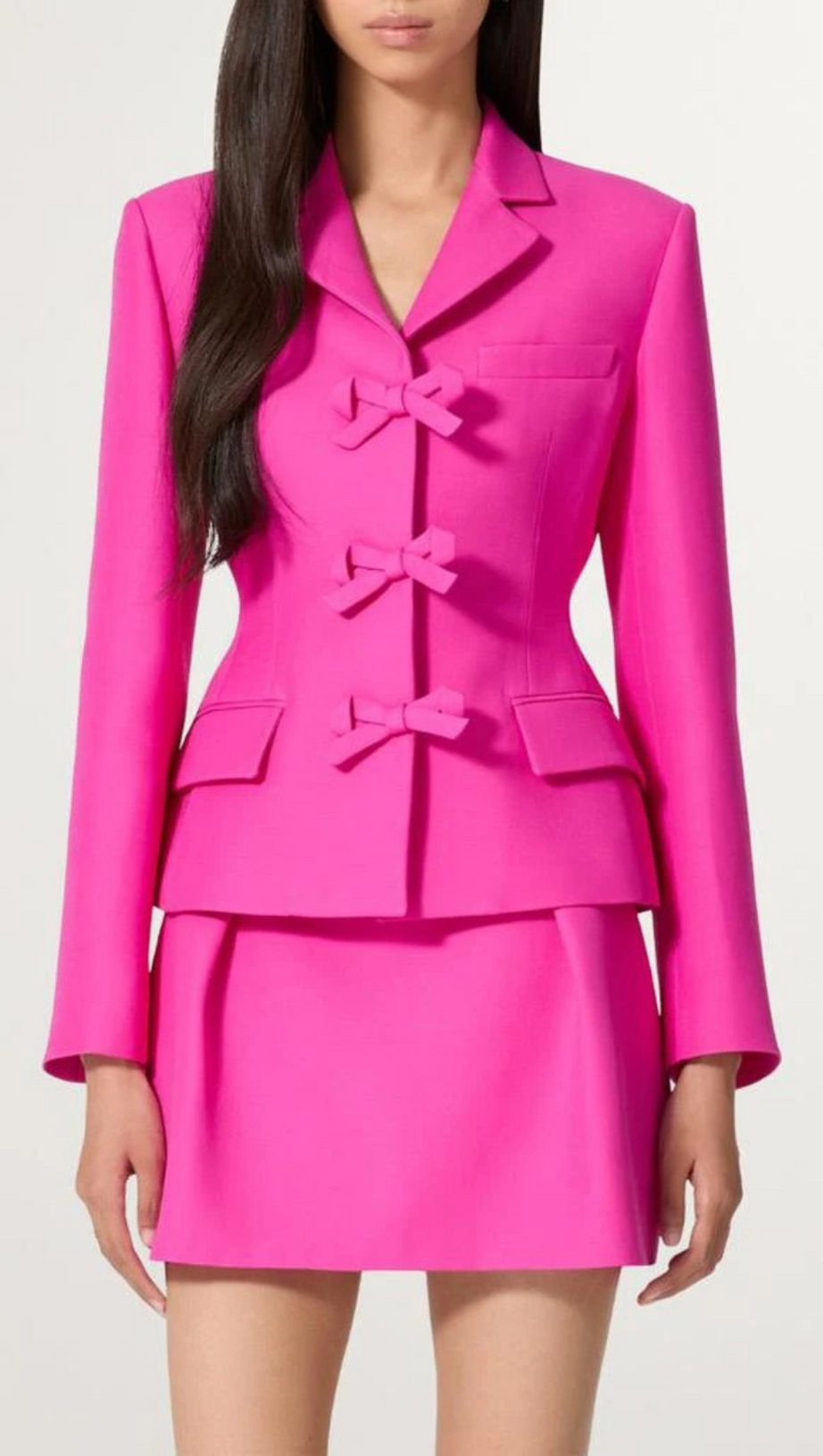 YURI BOW DETAIL CREPE COUTURE BLAZER IN PINK