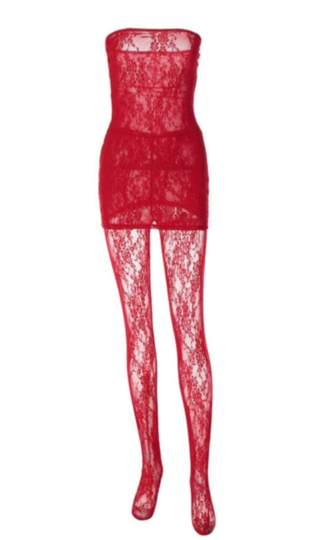 STRAPLESS LACE JUMPSUIT IN RED