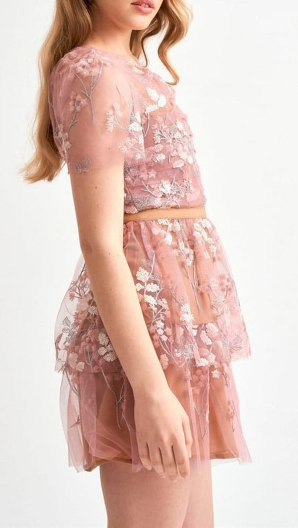 AIIZIE FLOWER MESH TIERED MINI DRESS - product image