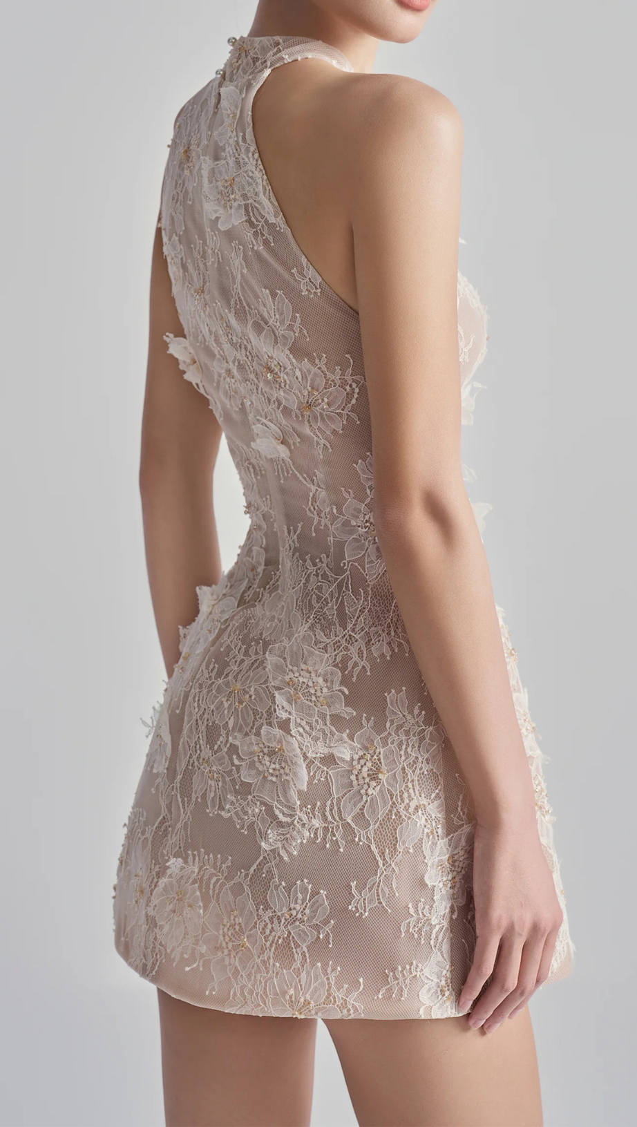 Minikleid Aus Blumenspitze In Beige-Orange