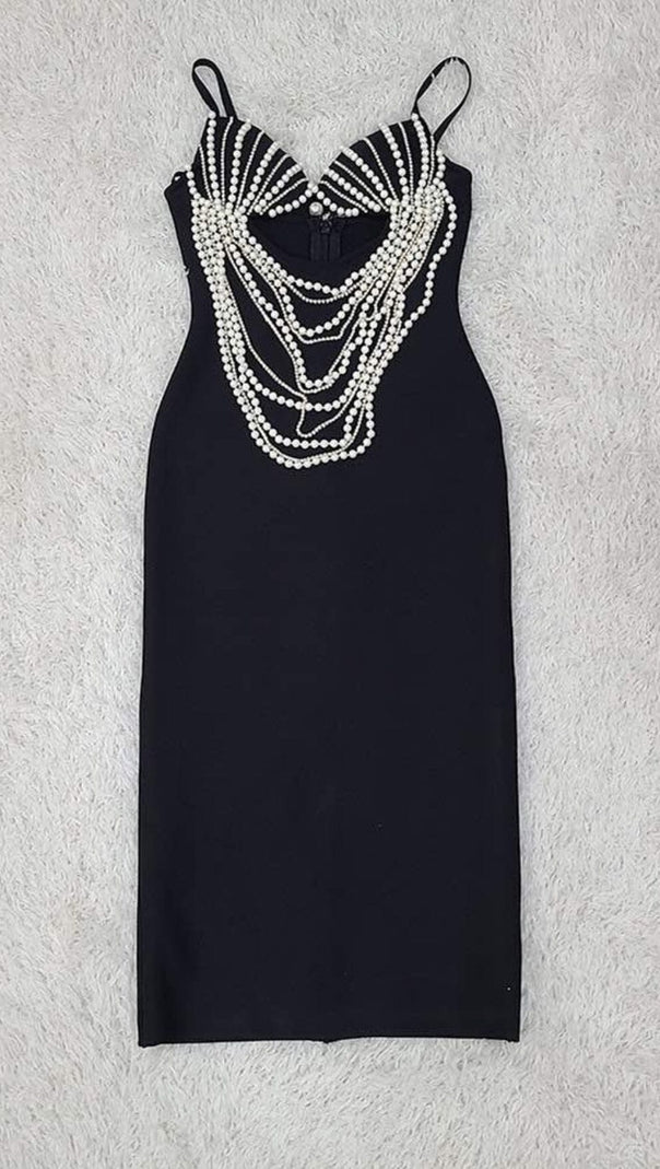 AIIZIE PEARL EMBELLISHED MIDI DRESS IN BLACK - product image