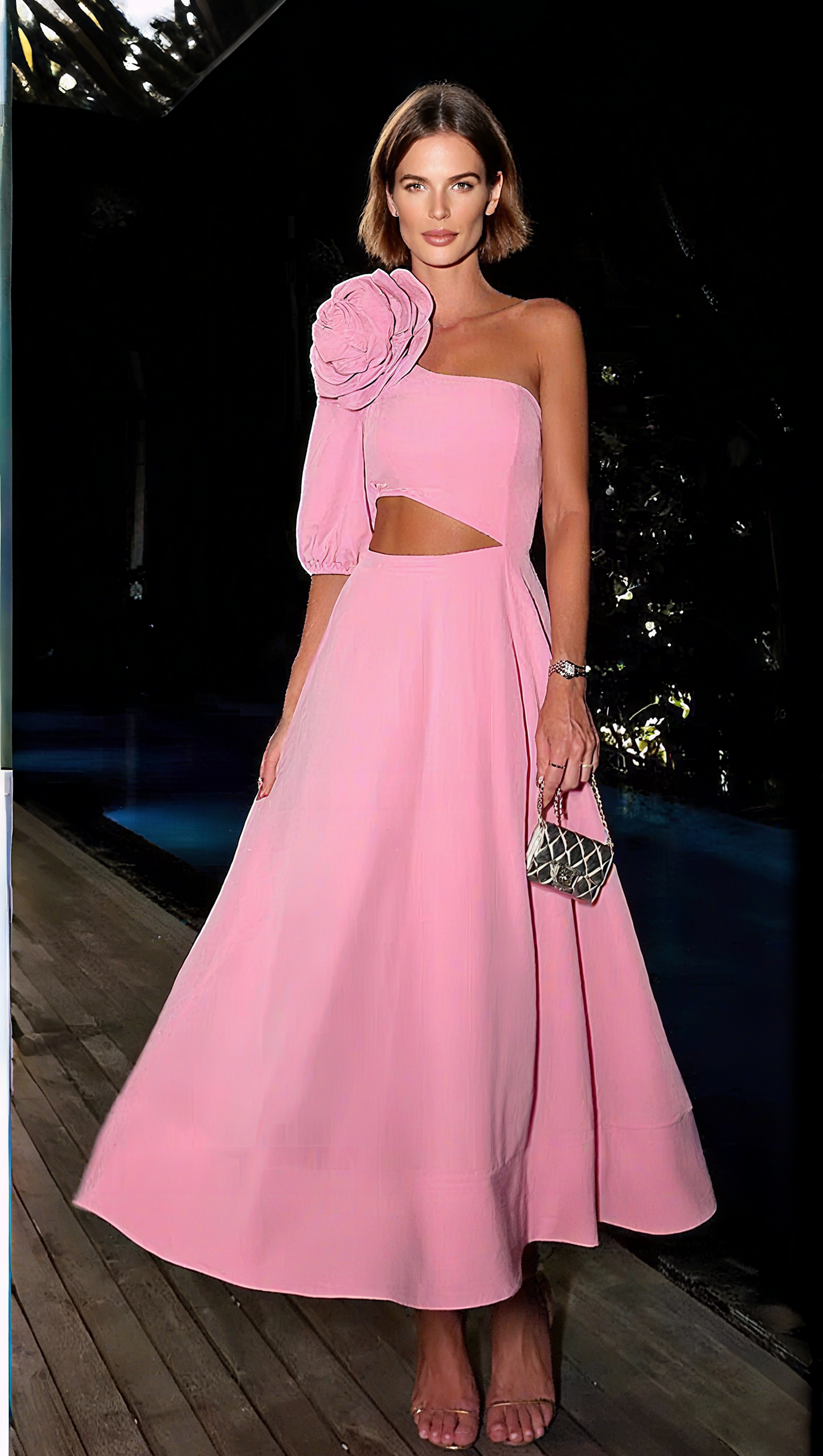 BIG FLOWER OFF-SHOULDER MAXI DRESS IN PINK