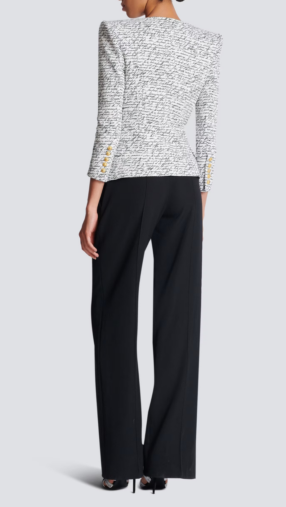 ALPHABET PATTERN WHITE JACKET WITH SINGLE BUTTON