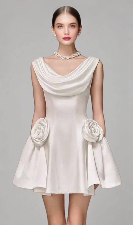 3d flower Pleated Sleeveless Mini Dress