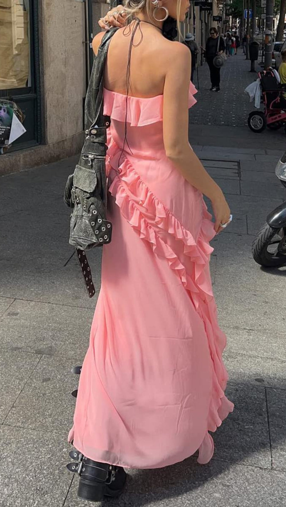 STRAPLESS RUFFLE MAXI DRESS IN PINK