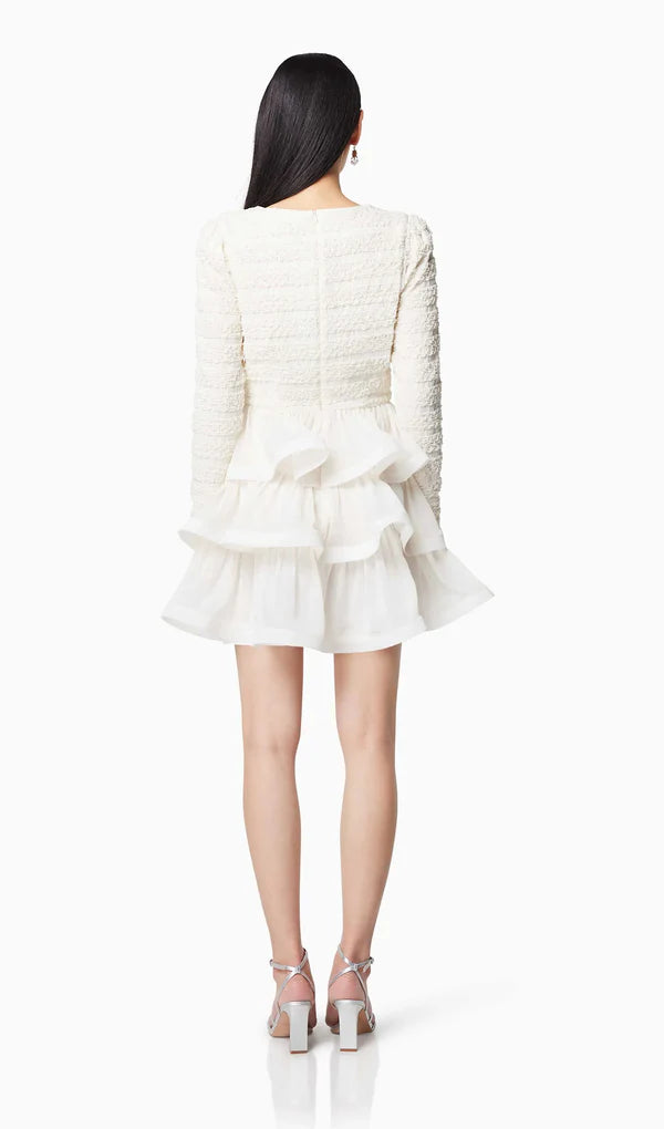AIIZIE RUFFLE TRIM LONG SLEEVED MINI DRESS IN WHITE - product image