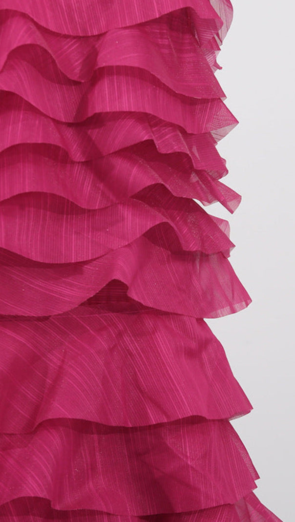 AIIZIE CATHY PLEATED LAYER STRAPLESS MAXI DRESS IN ROSE RED - product image