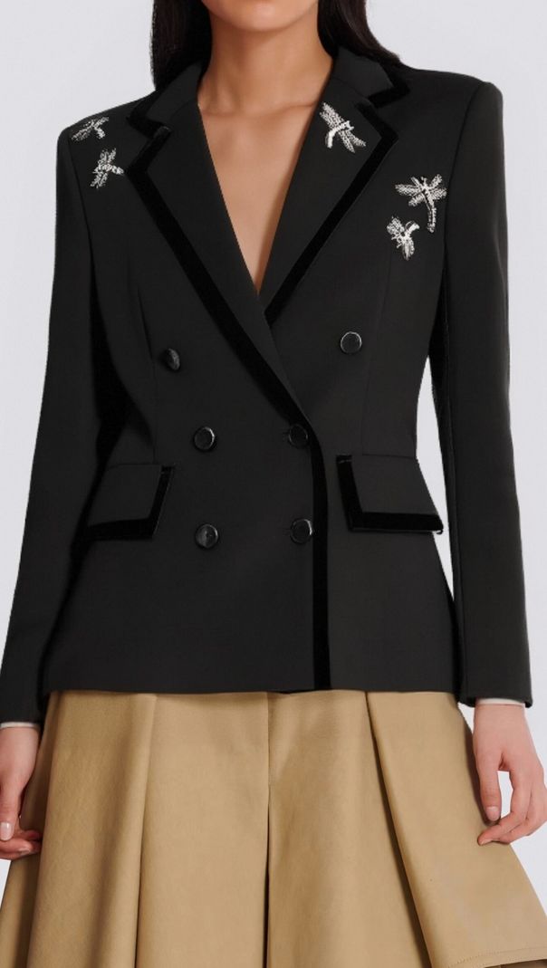 AIIZIE NAIL DRILL DRAGONFLY EMBROIDERY BLAZER IN BLACK - product image