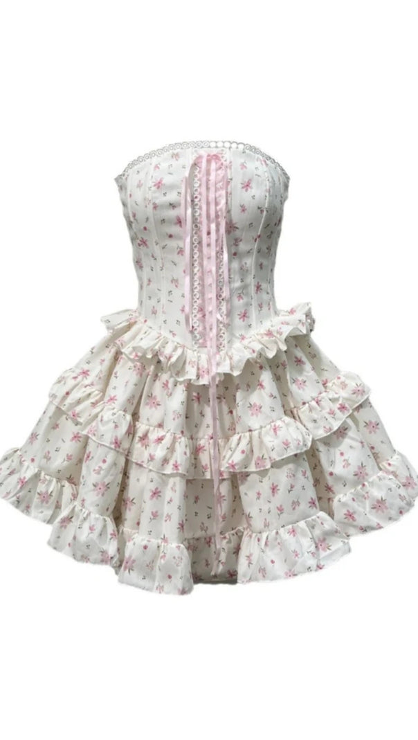 AIIZIE FLORAL PRINT CHEST-WRAPPED MINI DRESS IN WHITE - product image