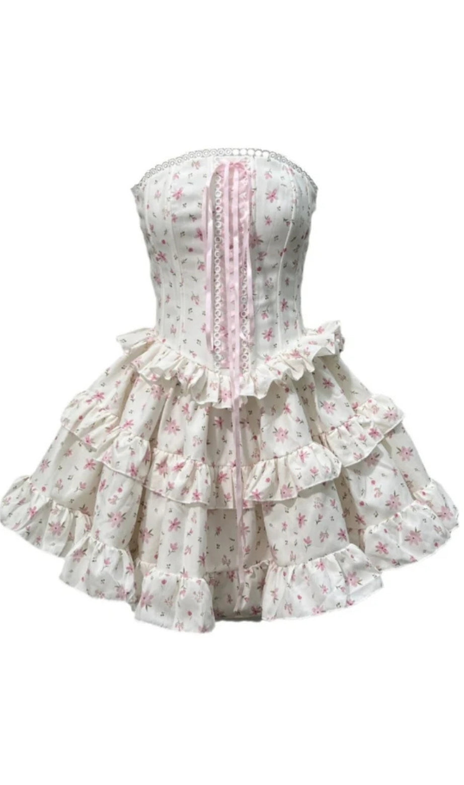 floral print chest-wrapped mini dress in white