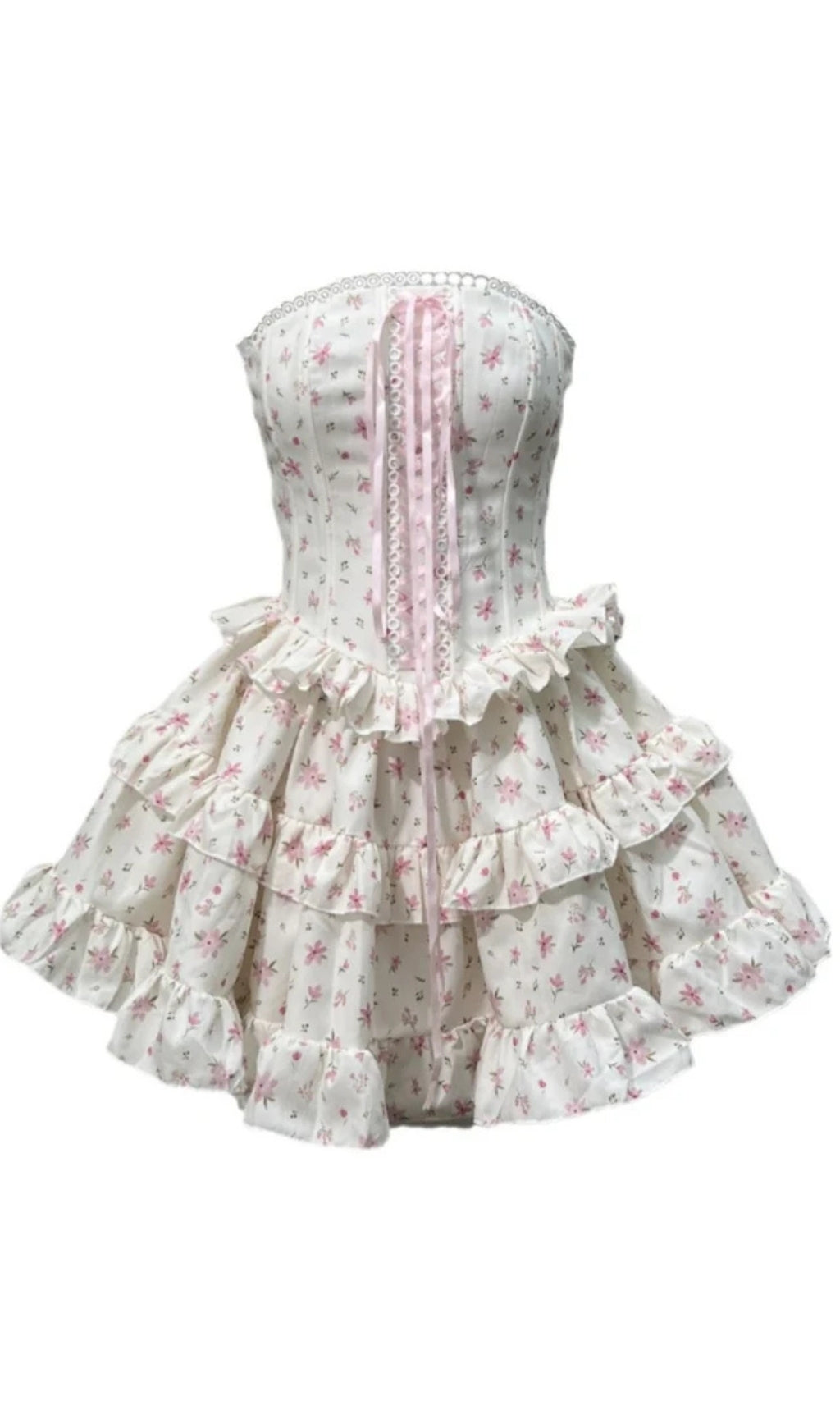 FLORAL PRINT CHEST-WRAPPED MINI DRESS IN WHITE